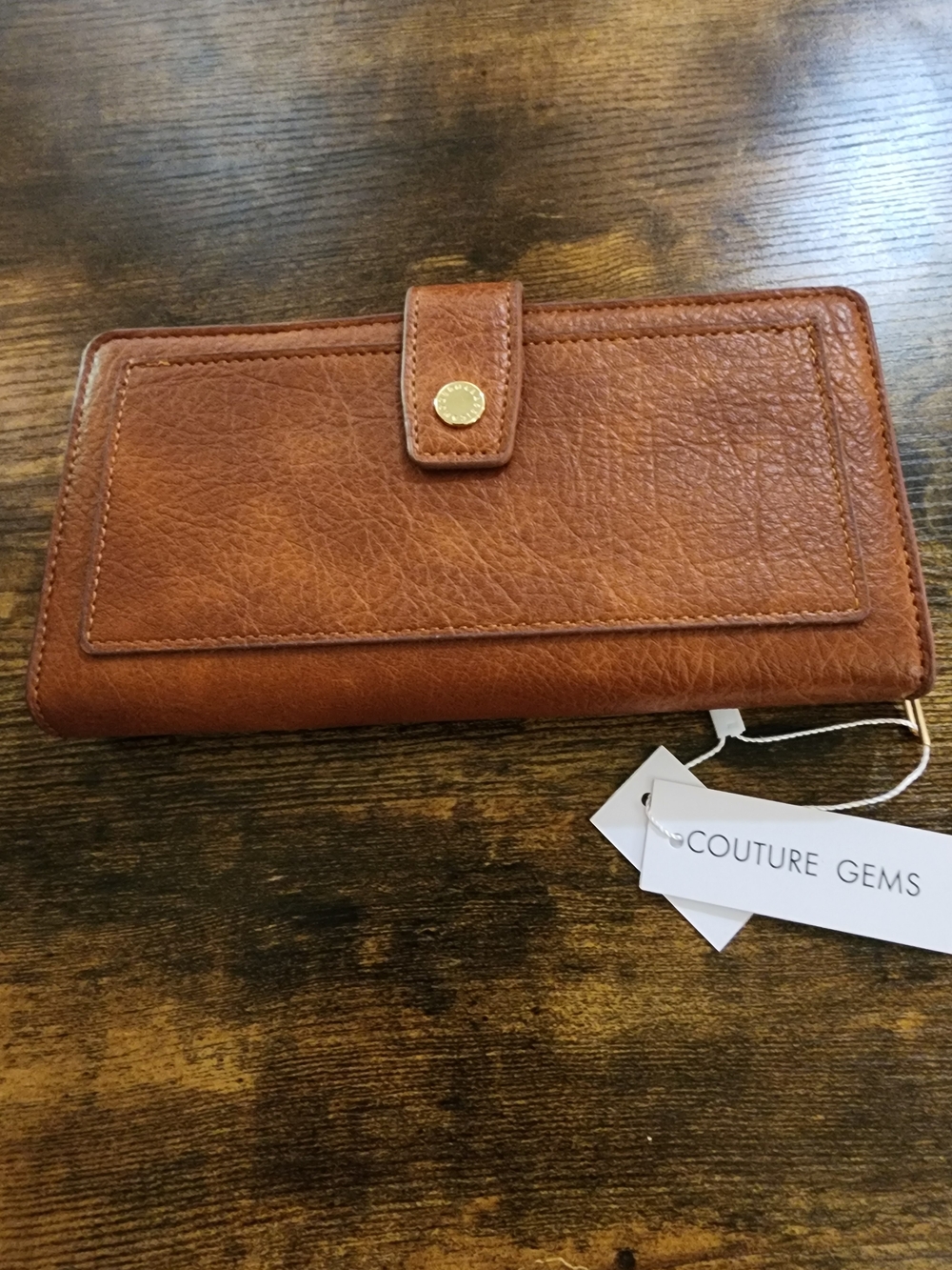 Couture Gems Brown Faux Leather Wallet with Snap Closure